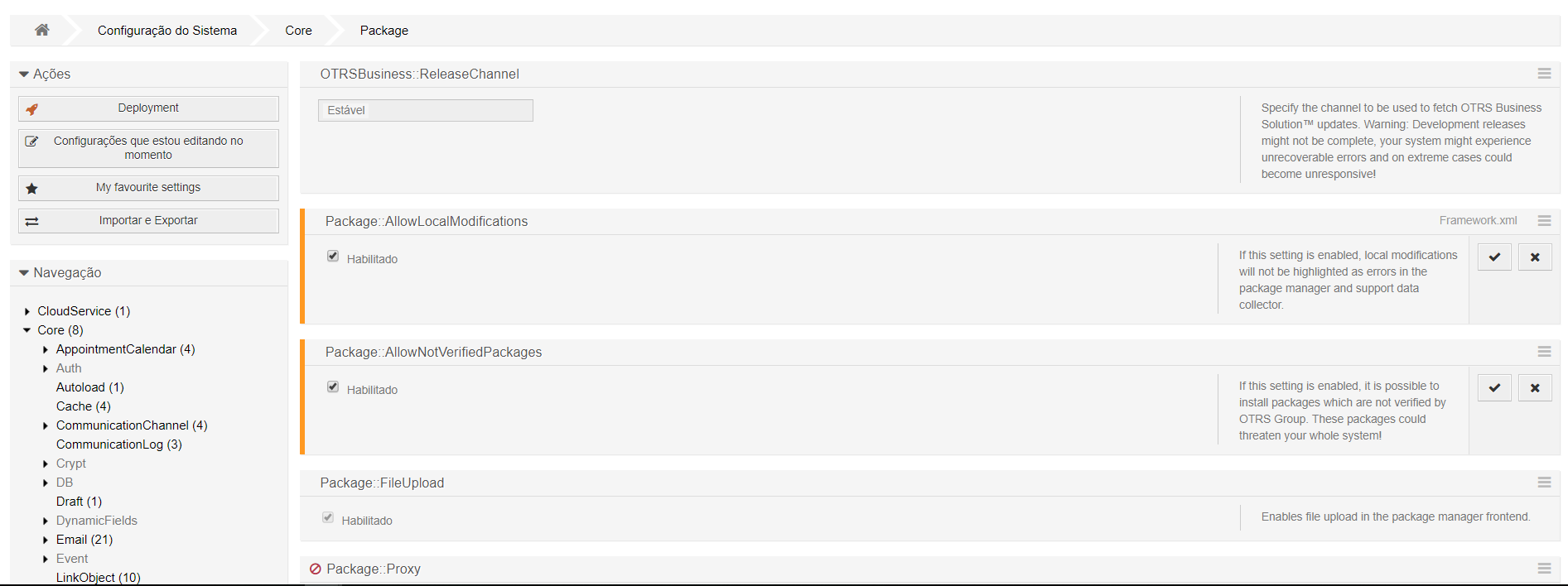 Habilitando instalação de pacotes no OTRS